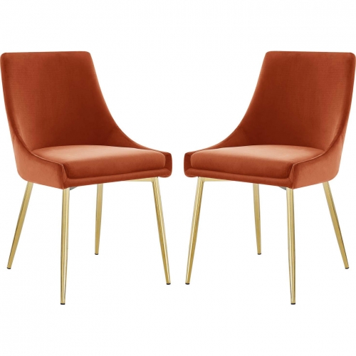 Viscount Dining Chair in Orange Performance Velvet & Gold (Set of 2)