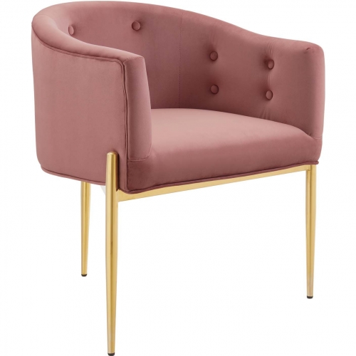 Savour Accent Chair in Tufted Dusty Rose Velvet & Gold Steel