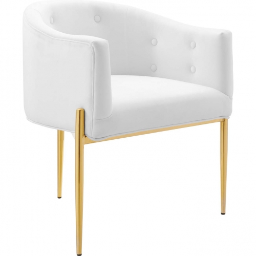 Savour Accent Chair in Tufted White Velvet & Gold Steel