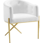 Savour Accent Dining Arm Chair in Tufted White Velvet & Gold