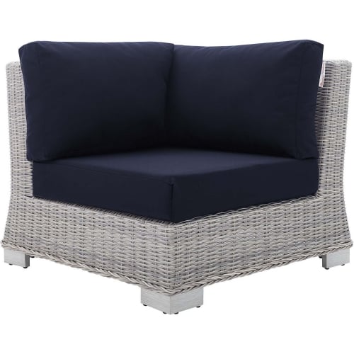 Conway Outdoor Corner Chair in Gray Poly Wicker & Navy Sunbrella&reg; Fabric