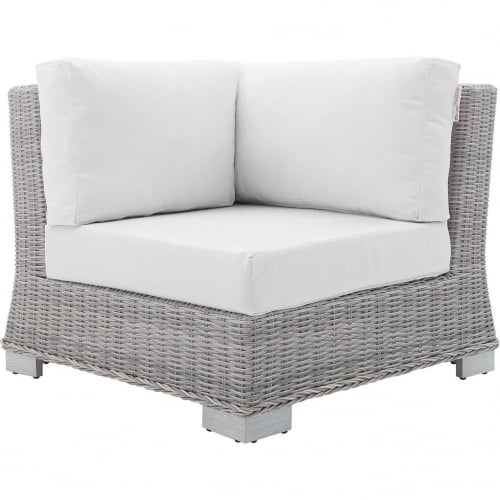 Conway Outdoor Corner Chair in Gray Poly Wicker & White Sunbrella&reg; Fabric