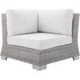 Conway Outdoor Corner Chair in Gray Poly Wicker & White Sunbrella&reg; Fabric