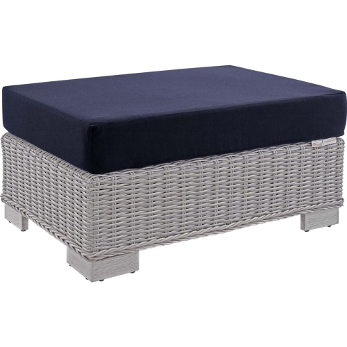 Conway Sunbrella&reg; Outdoor Ottoman in Light Gray Poly Rattan & Navy