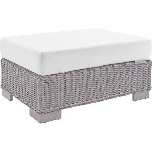 Conway Sunbrella&reg; Outdoor Ottoman in Light Gray Poly Rattan & White