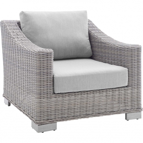 Conway Sunbrella&reg; Outdoor Arm Chair in Light Gray Poly Rattan & Gray