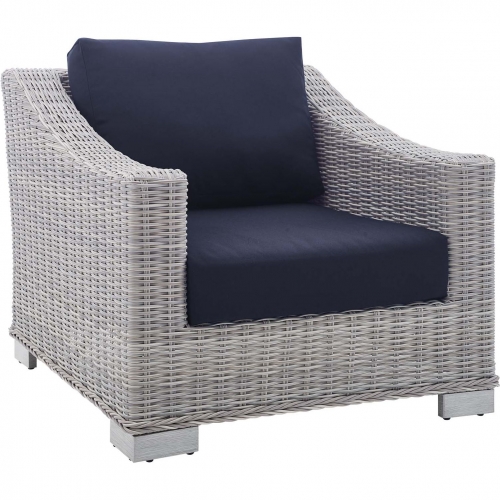 Conway Sunbrella&reg; Outdoor Arm Chair in Light Gray Poly Rattan & Navy