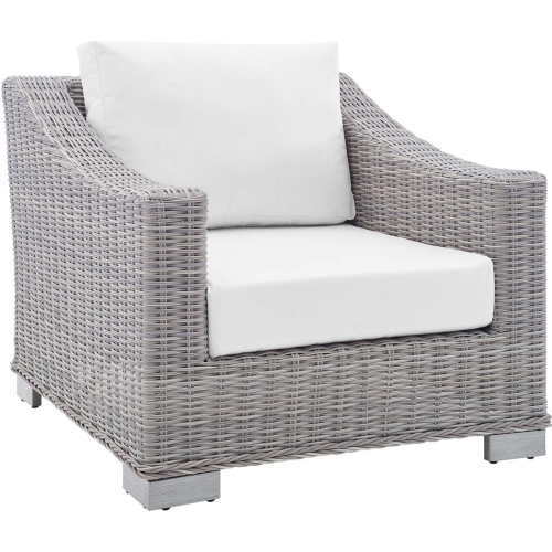 Conway Sunbrella&reg; Outdoor Arm Chair in Light Gray Poly Rattan & White