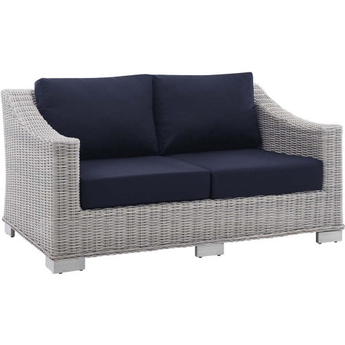 Conway Sunbrella&reg; Outdoor Loveseat in Light Gray Poly Rattan & Navy