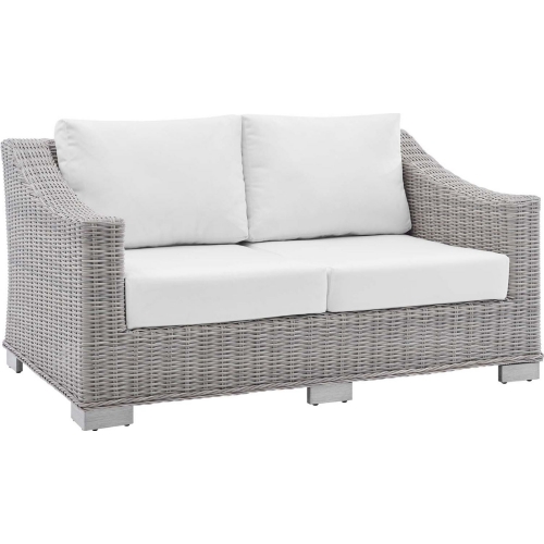 Conway Sunbrella&reg; Outdoor Loveseat in Light Gray Poly Rattan & White