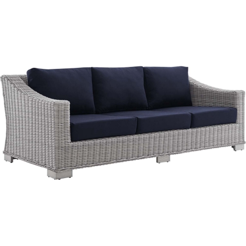 Conway Outdoor Sofa in Gray Poly Wicker & Navy Sunbrella&reg; Fabric