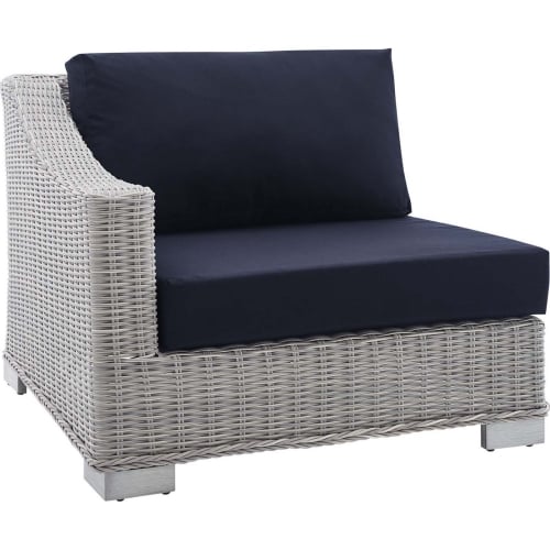 Conway Sunbrella&reg; Outdoor Left Arm Chair in Light Gray Poly Rattan & Navy