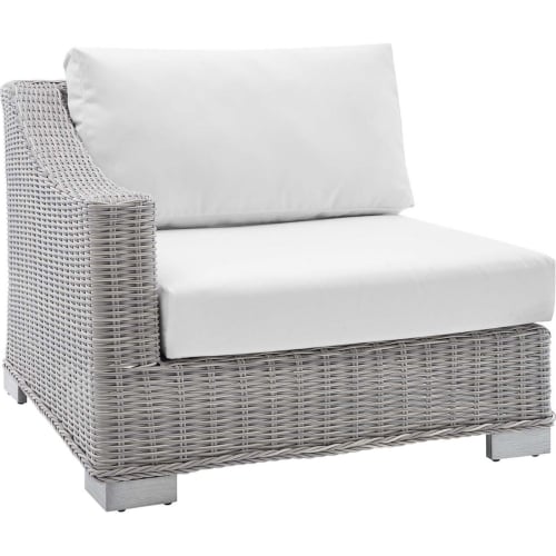 Conway Sunbrella&reg; Outdoor Left Arm Chair in Light Gray Poly Rattan & White