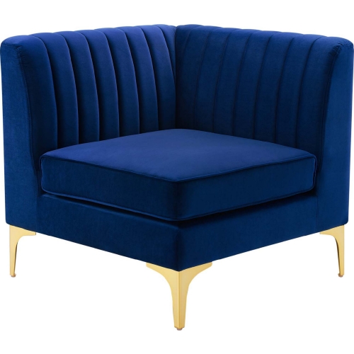 Triumph Sectional Sofa Corner Chair in Channel Tufted Navy Velvet