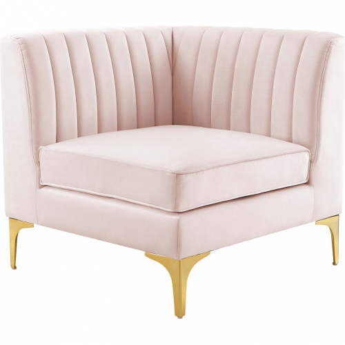 Triumph Sectional Sofa Corner Chair in Channel Tufted Pink Velvet