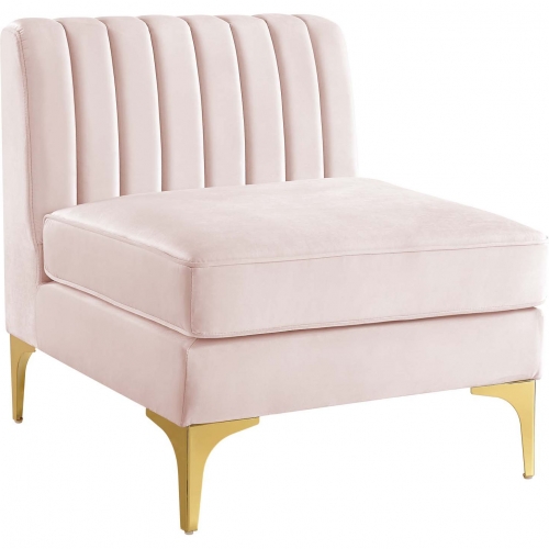 Triumph Armless Chair in Channel Tufted Pink Velvet