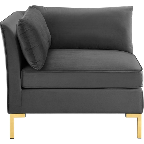 Ardent Modular Sectional Sofa Corner Chair in Gray Velvet & Gold