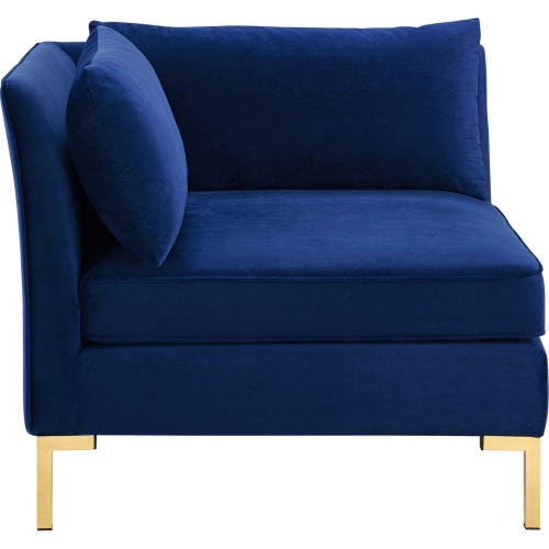 Ardent Modular Sectional Sofa Corner Chair in Navy Blue Velvet & Gold