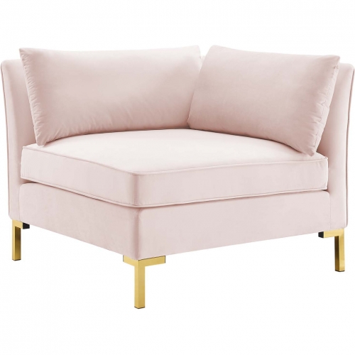 Ardent Modular Sectional Sofa Corner Chair in Pink Velvet & Gold