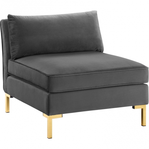 Ardent Modular Sectional Sofa Armless Chair in Gray Velvet & Gold