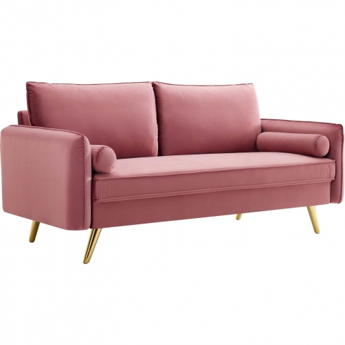 Revive Sofa in Dusty Rose Velvet on Gold Iron Legs