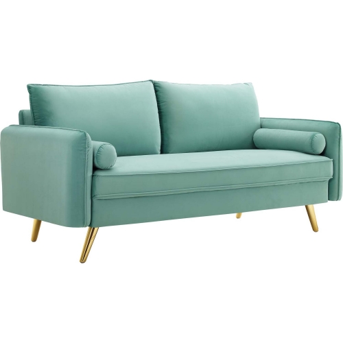 Revive Sofa in Mint Velvet on Gold Iron Legs