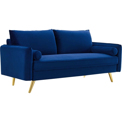 Revive Sofa in Navy Velvet on Gold Iron Legs