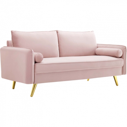 Revive Sofa in Pink Velvet on Gold Iron Legs