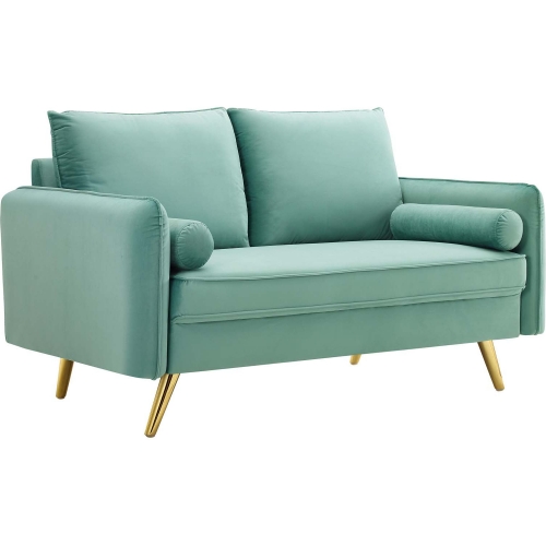 Revive Loveseat in Mint Velvet on Gold Iron Legs