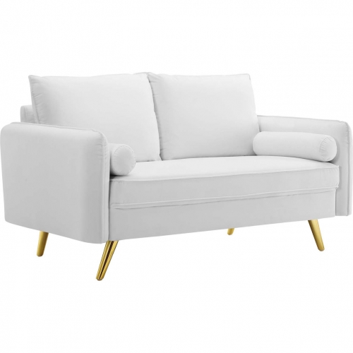 Revive Loveseat in White Velvet on Gold Iron Legs