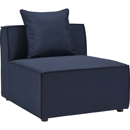 Saybrook Outdoor Sectional Sofa Armless Chair in Navy Blue  Fabric