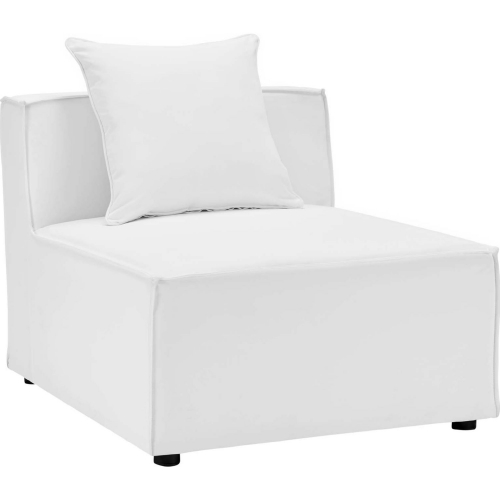 Saybrook Outdoor Sectional Sofa Armless Chair in White Fabric