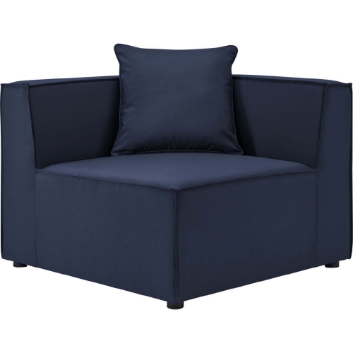 Saybrook Outdoor Sectional Sofa Corner Chair in Navy Blue Fabric