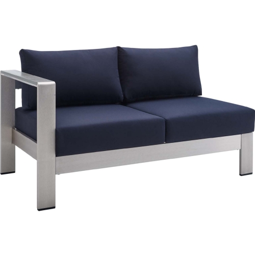 Shore Outdoor Left Arm Loveseat in Navy Blue Sunbrella&reg; Fabric & Aluminum