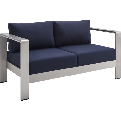 Shore Outdoor Loveseat in Navy Blue Sunbrella&reg; Fabric & Aluminum