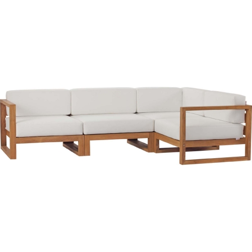 Upland Outdoor 4 Piece Modular Sectional Sofa in Teak & White Fabric