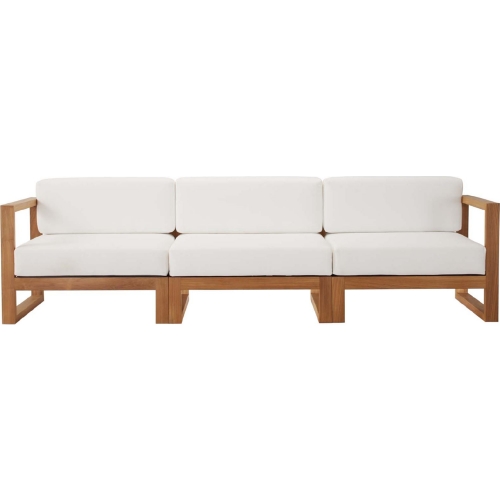 Upland Outdoor 3 Piece Modular Sofa in Teak & White Fabric