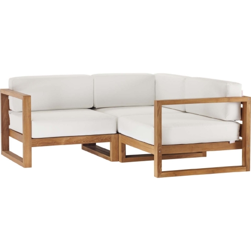 Upland Outdoor 3 Piece Modular Sectional Sofa in Teak & White Fabric