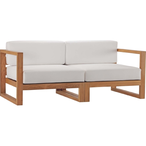 Upland Outdoor 2 Piece Loveseat in Teak & White Fabric