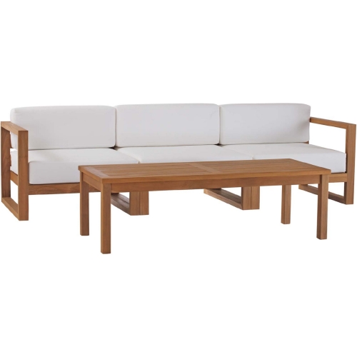 Upland Outdoor 4 Piece Sofa Set in Teak & White Fabric