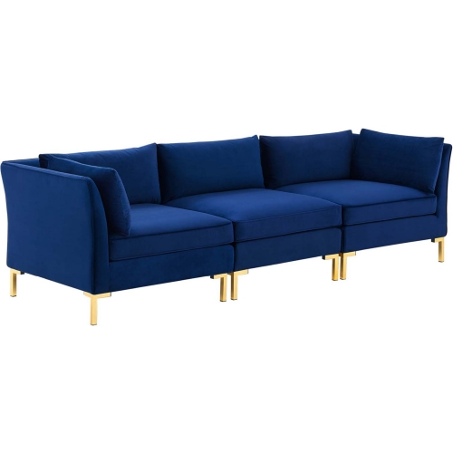 Ardent Modular Sectional Sofa in Navy Blue Velvet & Gold