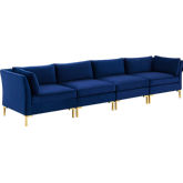 Ardent 4 Piece Modular Sectional Sofa in Navy Blue Velvet & Gold