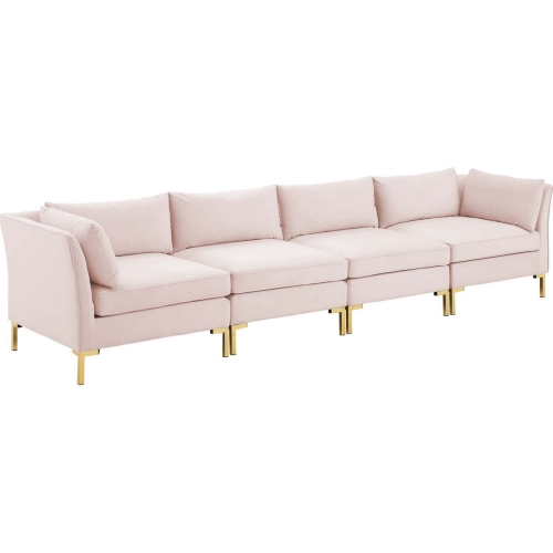 Ardent 4 Piece Modular Sectional Sofa in Pink Velvet & Gold