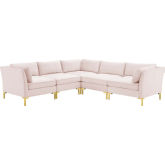 Ardent 5 Piece Modular Sectional Sofa in Pink Velvet & Gold