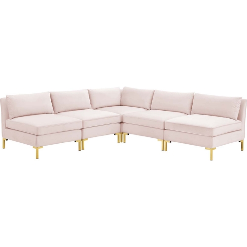 Ardent 5 Piece Modular Sectional Sofa in Pink Velvet & Gold