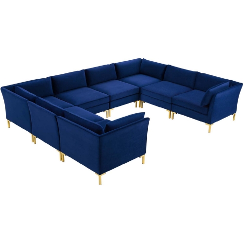 Ardent 8 Piece Modular Sectional Sofa in Navy Blue Velvet & Gold