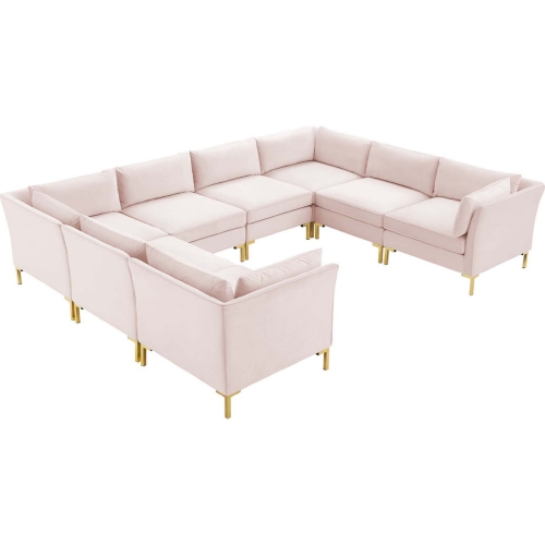 Ardent 8 Piece Modular Sectional Sofa in Pink Velvet & Gold