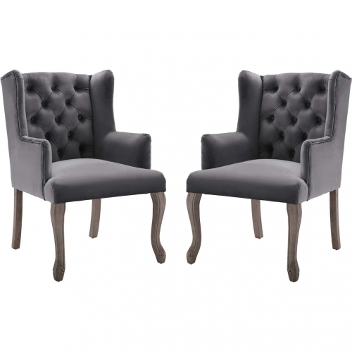 Realm Arm Chair in Tufted Gray Fabric & Wood (Set of 2)