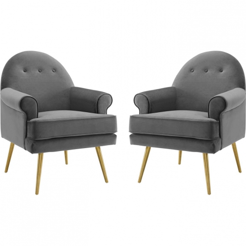 Revive Arm Chair in Gray Fabric on Gold Iron Legs (Set of 2)