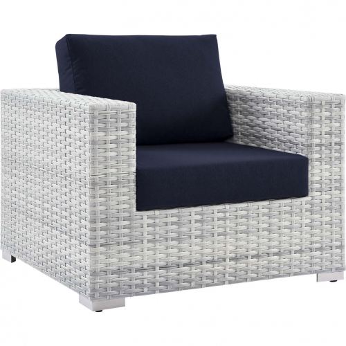 Convene Outdoor Accent Arm Chair in Navy Fabric & Gray Poly Rattan